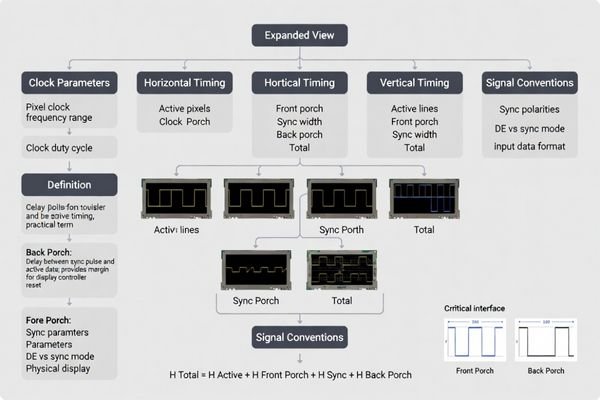 LCD module timing table components and interface parameter definitions