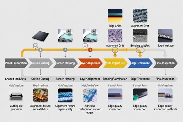 Critical process steps and yield impact analysis for shaped LCD modules
