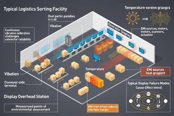 Logistics sorting environment analysis showing unique challenges for LCD display module selection and integration