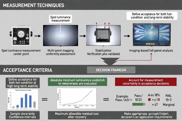 Measurement methodology and acceptance criteria framework for wide-temp luminance validation ensuring accurate assessment and meaningful results