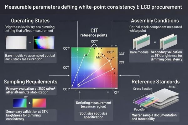 White-point consistency definition for procurement: CCT, chromaticity, operating states