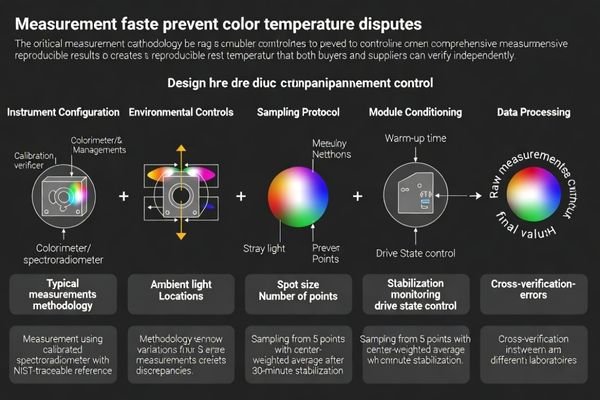 Locked measurement conditions for enforceable CCT/chromaticity procurement