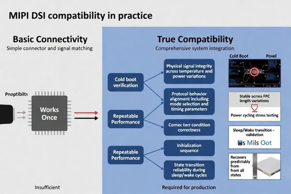 MIPI DSI compatibility framework analysis identifying multi-layer interface requirements and integration dependencies