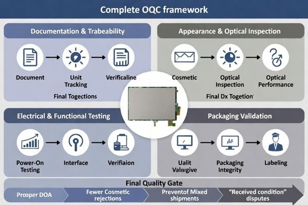 Comprehensive OQC framework for LCD display modules ensuring systematic quality control and shipment risk mitigation