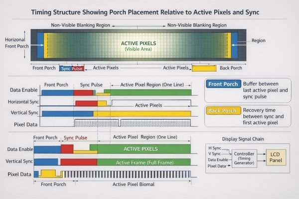 Porch definition and role in LCD display module timing architecture