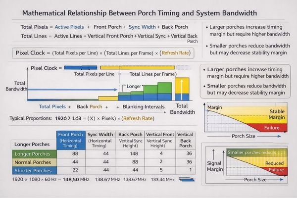 Porch value impact on pixel clock calculation and bandwidth requirements