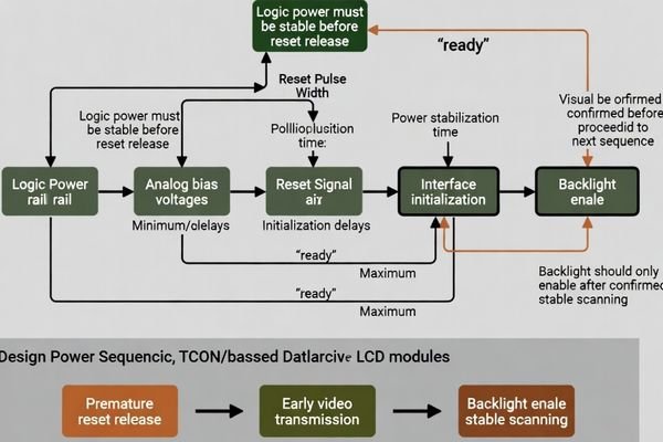 Power sequencing framework for TCON-based LCD modules establishing timing relationships and reset control requirements