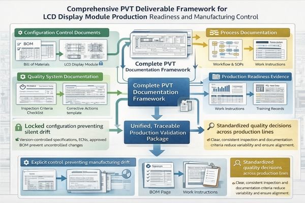 Comprehensive PVT deliverable framework for LCD display module production readiness and manufacturing control