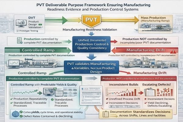 PVT deliverable purpose framework ensuring manufacturing readiness evidence and production control systems