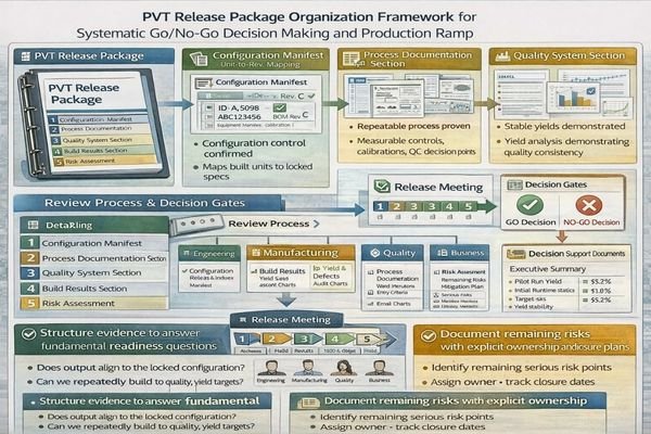 PVT release package organization framework for systematic go/no-go decision making and production ramp