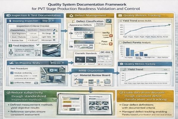 Quality system documentation framework for PVT stage production readiness validation and control