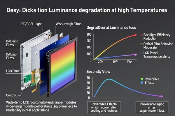 Temperature-dependent luminance behavior analysis for wide-temp LCD modules identifying degradation mechanisms and impact factors