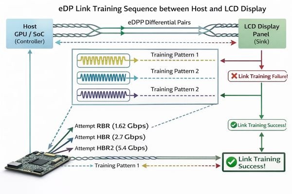 eDP link rate negotiation during display initialization showing different rate options