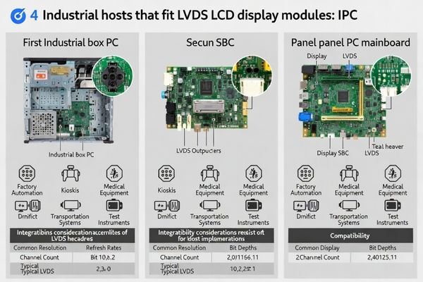 Photo collage of various industrial hosts: a box PC, a single-board computer, and a panel PC mainboard