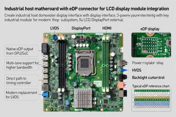 Image showing a modern industrial motherboard with an eDP connector highlighted