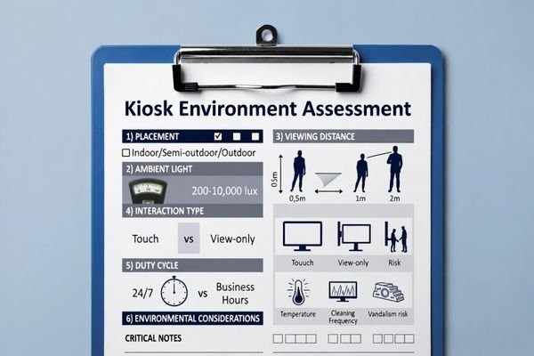 Checklist of environmental factors for choosing a kiosk LCD display