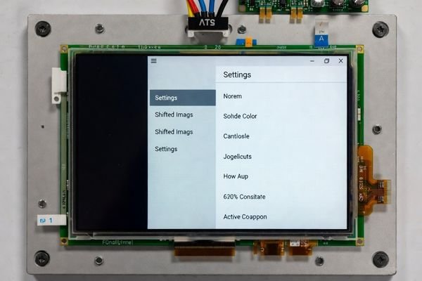 An LCD display module showing a horizontally shifted image with a black bar on one side