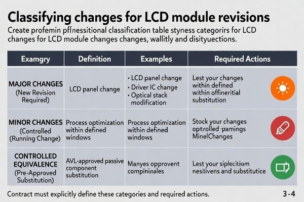 Table classifying changes that require a new revision vs. those that might be equivalent