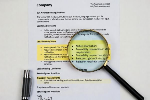 A legal document or contract with key EOL terms highlighted