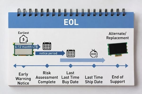 A calendar showing an EOL timeline for an LCD display module
