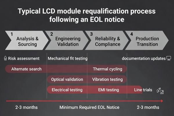A timeline chart showing the steps of a typical requalification process