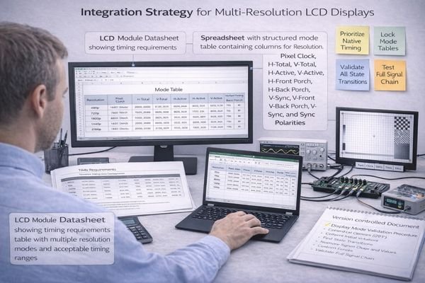 An engineer reviewing documentation for an LCD module and host platform
