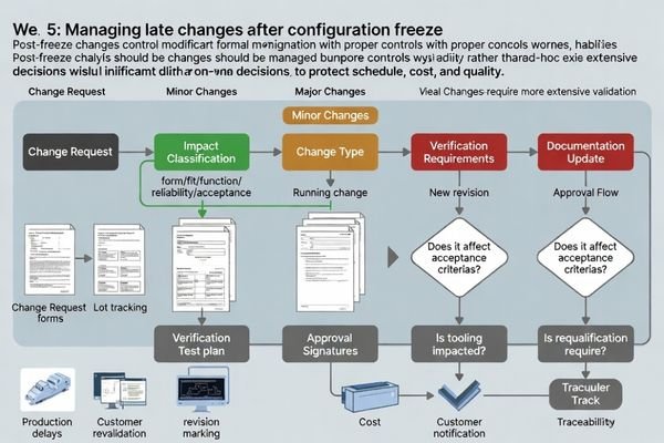Flowchart illustrating a formal change control process for post-freeze modifications