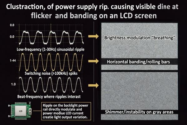 Illustration of power supply ripple causing visible flicker and banding on an LCD screen