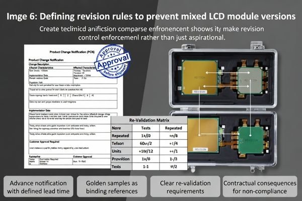 Image showing two seemingly identical LCD modules with different revision labels highlighted