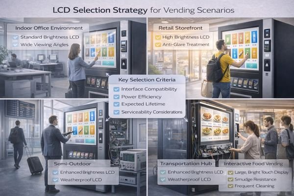 A collage of different vending machines in indoor and semi-outdoor environments