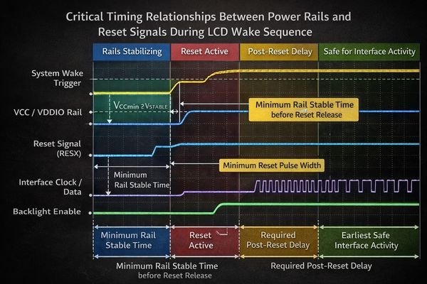 Detailed timing diagram showing the relationship between power rails and reset signals during wake