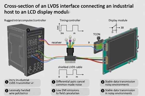 Illustration of an LVDS interface connecting an industrial host to an LCD display module