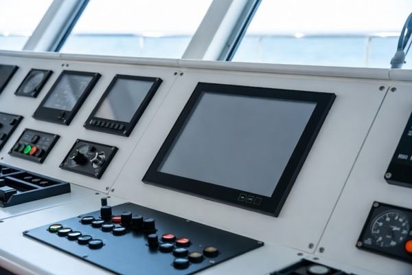 Marine operator console with integrated 10.1-inch+ sunlight-readable LCD display module for outdoor equipment use