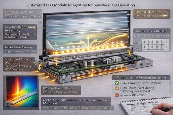 LCD module integration showing optimized backlight design and thermal management