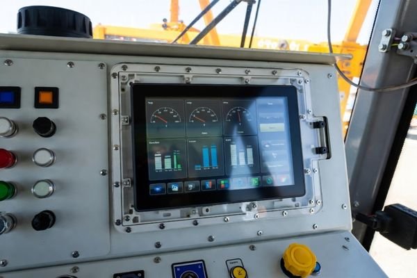 Outdoor equipment operator console with embedded 10.1-inch+ sunlight-readable LCD display module for industrial HMI use