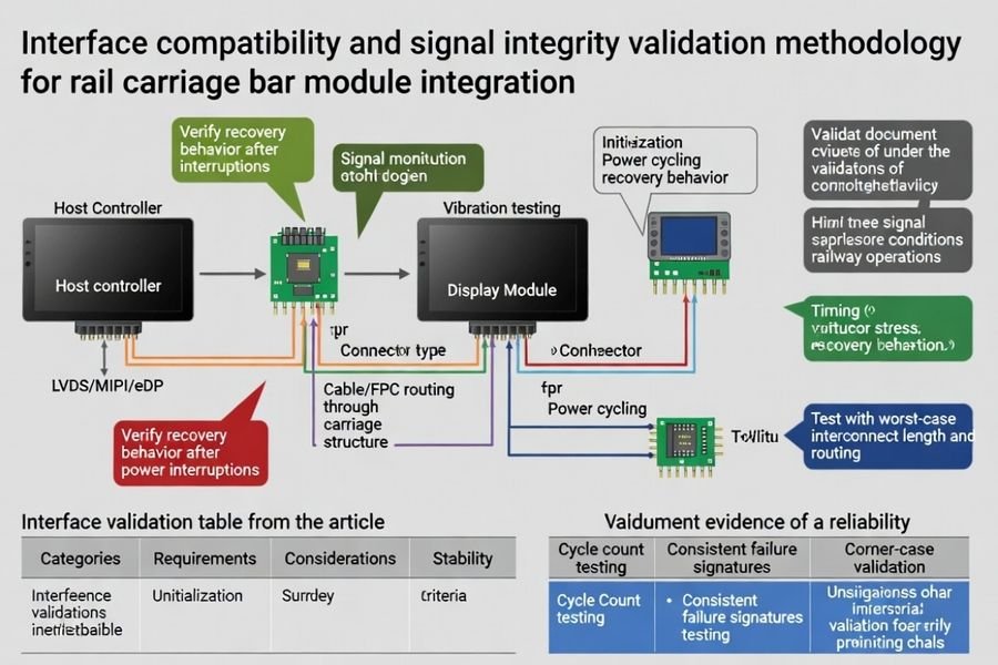 Interface compatibility and signal integrity validation methodology for rail carriage bar module integration