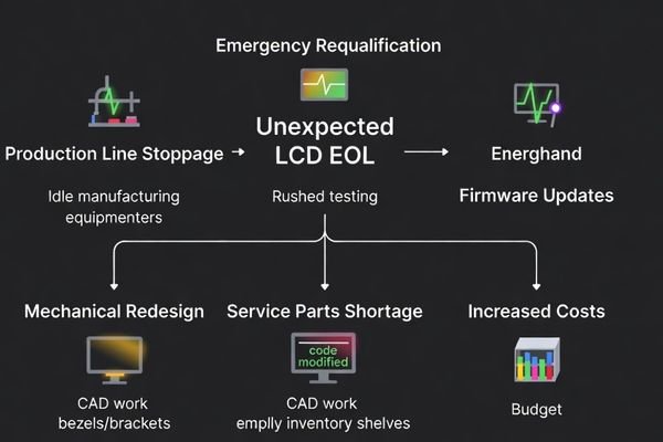 A diagram showing the ripple effects of an unexpected LCD module EOL on a product