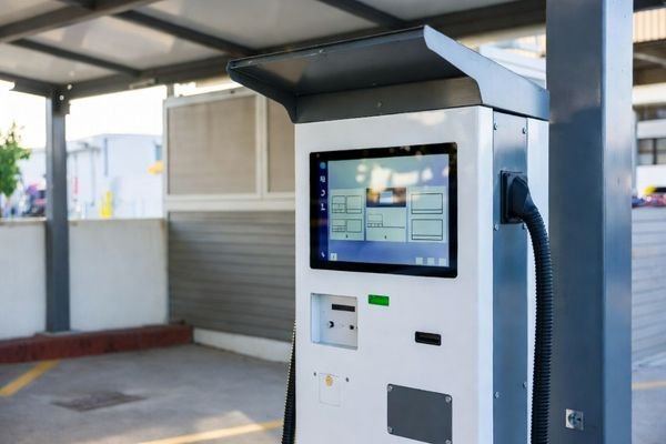 Semi-outdoor self-service terminal installation with embedded 10.1-inch+ LCD display module behind cover glass