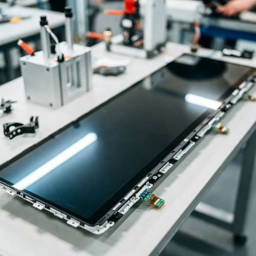 Engineering workstation with a large LCD display module under integration and validation for transportation systems