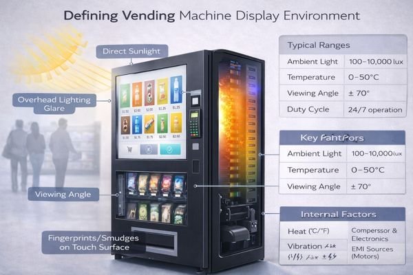 Diagram showing environmental factors for a vending machine display