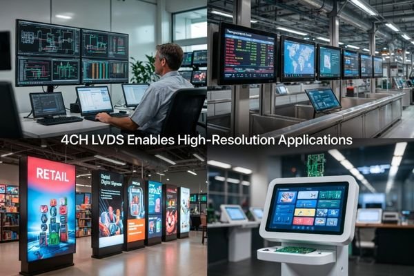 A collage of applications using high-resolution 4CH LVDS displays