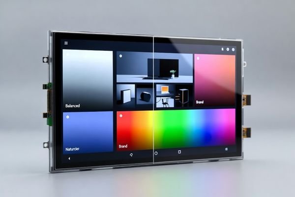 Standard gamut and wide color gamut comparison on an industrial LCD display module showing natural and oversaturated color reproduction