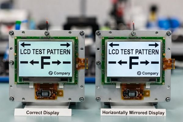 Side-by-side comparison of a correct LCD image and a horizontally mirrored LCD image