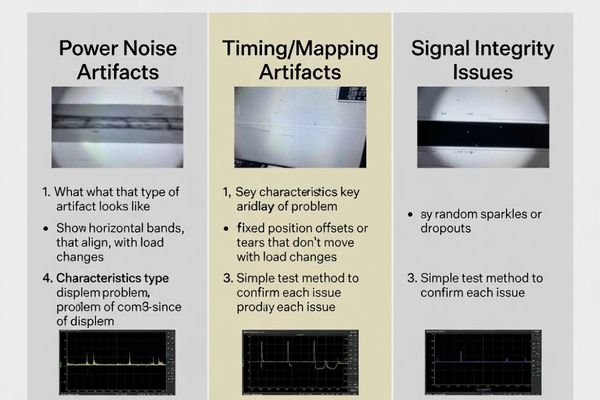 A table comparing the symptoms of different display artifacts