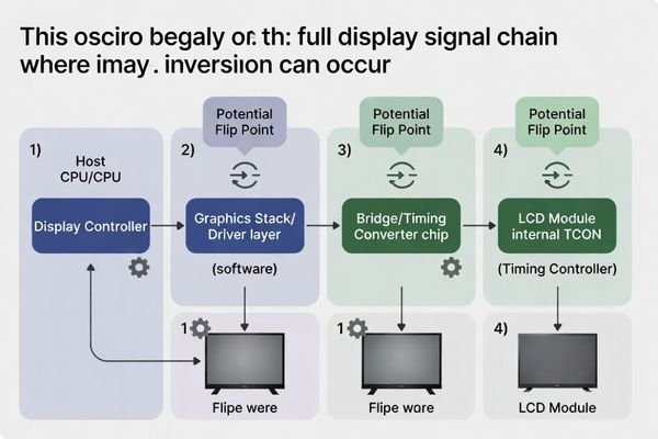 A block diagram showing potential points of image inversion in a display signal chain