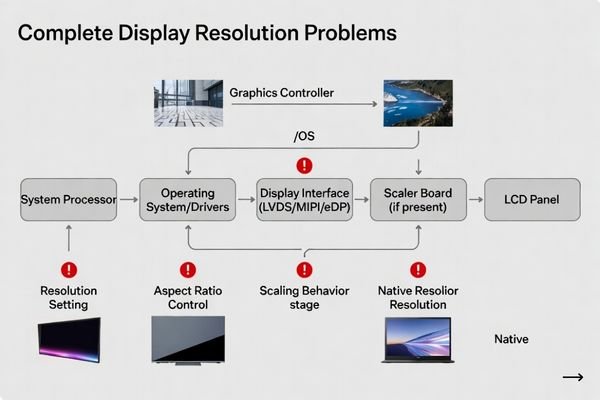 A block diagram of a display signal path highlighting potential points of failure