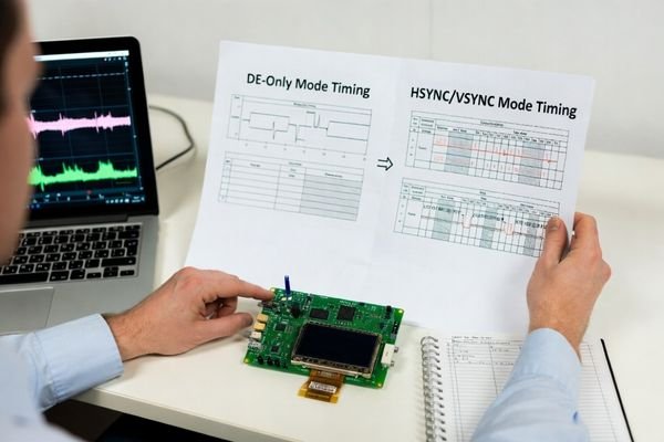 An engineer comparing display interface specifications for DE-only and SYNC modes