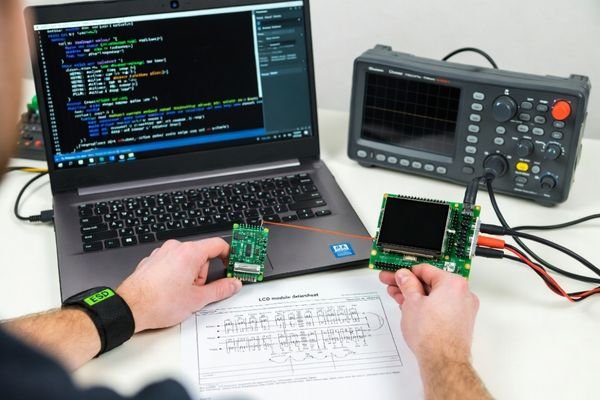 An engineer comparing host controller settings to an LCD module datasheet