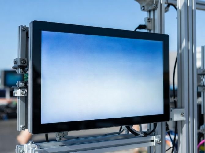 High brightness LCD module integrated into industrial equipment display for clear visibility in bright outdoor light