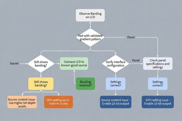 Step-by-step diagnostic flowchart for isolating banding problems in an LCD display module